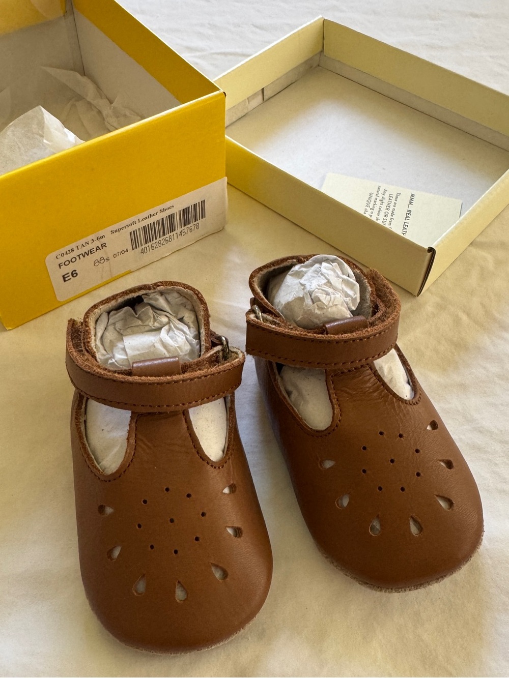 NWT Baby Boden Supersoft Leather Shoes, Tan, 3-6m